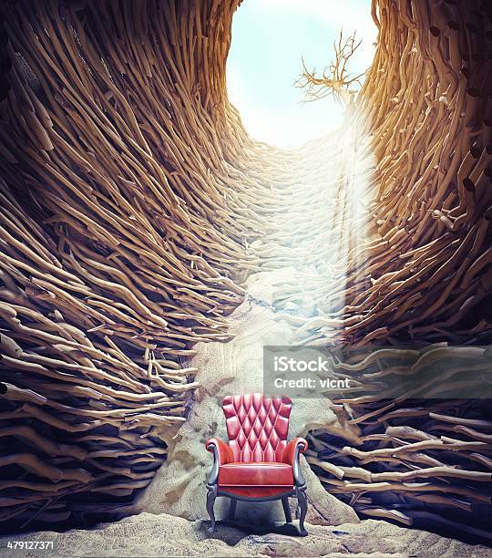 Armchair In The Hole Stock Photo - Download Image Now - Red, Animal Den, Armchair