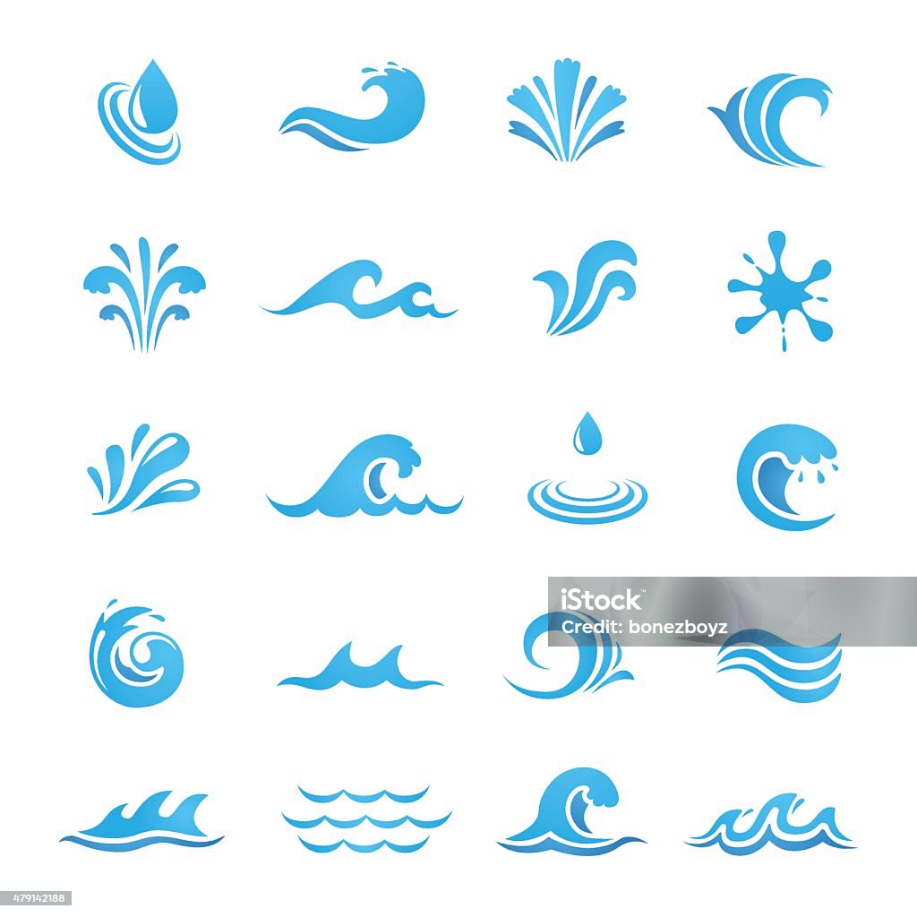Set of Water Design Elements Vector illustration of 20 water design elements. Can be used as icon, symbol and logo design. Wave - Water stock vector