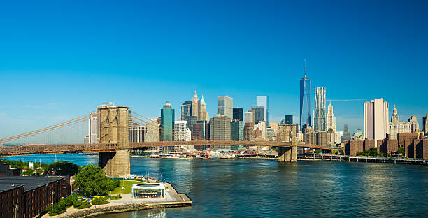 istock Lower Manhattan skyline and Brooklyn Bridge elevated view 479142788