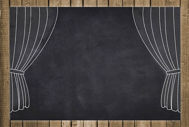 ilustraciones, imágenes clip art, dibujos animados e iconos de stock de cortina de escenario dibujo on chalkboard de fondo - backgrounds blackboard education environment
