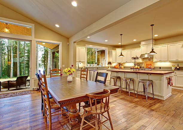 istock Well lit dinning room with connected living room. 479146258