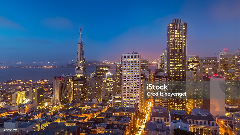 San Francisco Skyline at Dusk San Francisco skyline and city lights at dusk, California, USA New Business Stock Photo