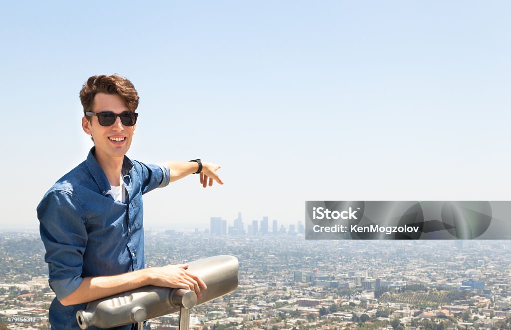 Tourist in Los Angeles Dmitry Korikov as a tourist with a map at Griffith Observatory Park. North Hollywood Stock Photo