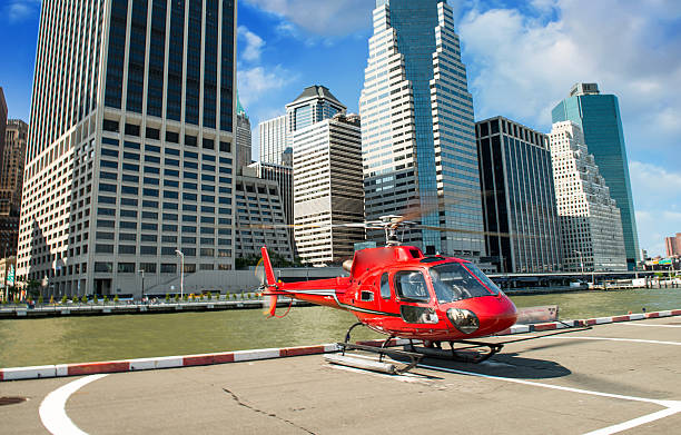 istock Red Helicopter ready to fly over Manhattan 479156605
