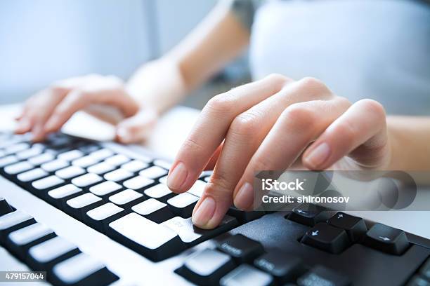 Pressing Enter Button Stock Photo - Download Image Now - Computer Keyboard, Typing, Using Computer