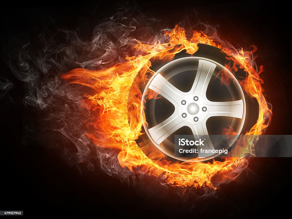 Car Wheel in Flame Car Wheel in Fier. Computer Design. 2015 Stock Photo