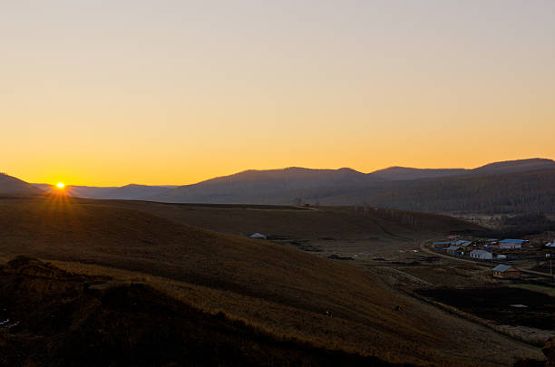 Grassland at late autumn morning ,sino-russian border, Inner Mongolia, China