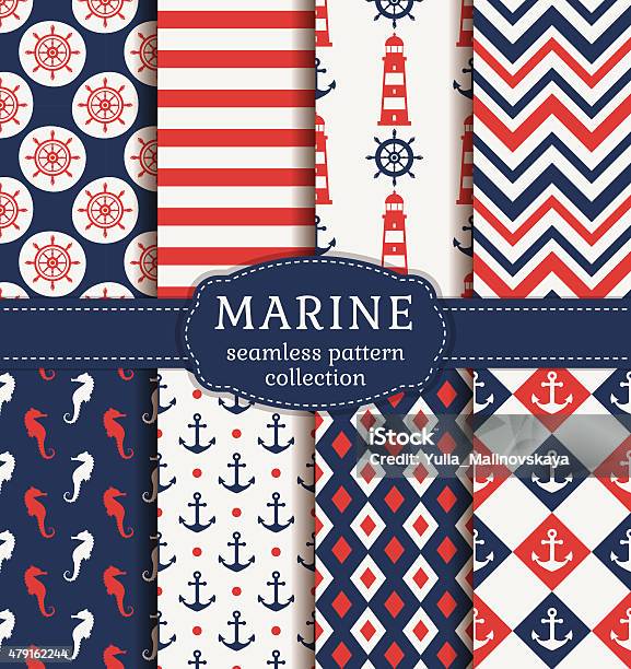 Sea And Nautical Seamless Patterns Set Stock Illustration - Download Image Now - Nautical Vessel, Nautical Style, Pattern