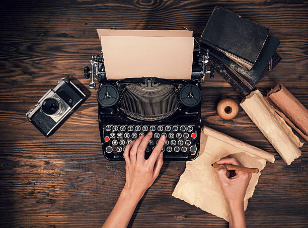 istock Retro typewriter on wooden planks 479162552