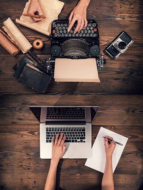 istock Old typewriter with laptop, concept of old and new 479162572