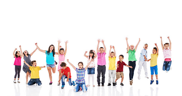 istock Group of small excited children having fun. Isolated on white. 479165368