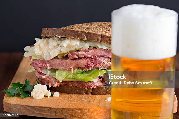 Beer And A Corned Beef Sandwich Stock Photo - Download Image Now - St. Patrick's Day, Corned Beef, Beer - Alcohol