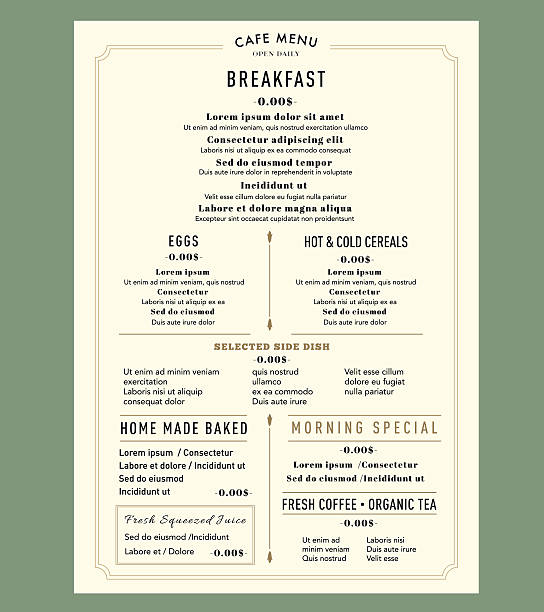menü-design-vorlage-layout for breakfast "cafe vintage-stil - speisekarte stock-grafiken, -clipart, -cartoons und -symbole