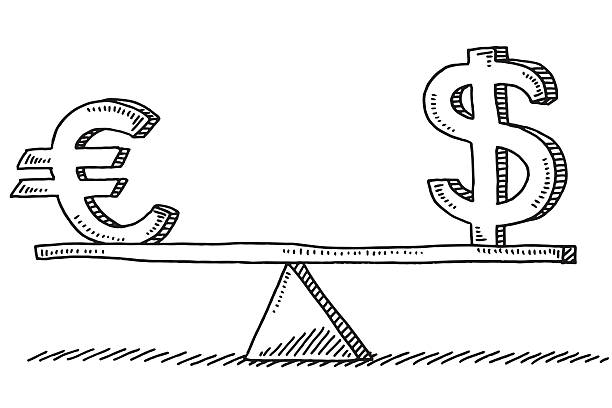 euro und dollar-zeichen-balance-konzept-abbildung - nobody dollar isolated on white isolated stock-grafiken, -clipart, -cartoons und -symbole