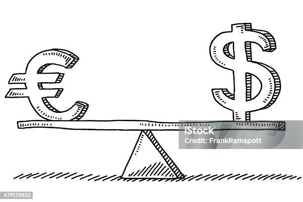 Euro And Dollar Sign Balance Concept Drawing Stock Illustration - Download Image Now - Seesaw, Sketch, Weight Scale