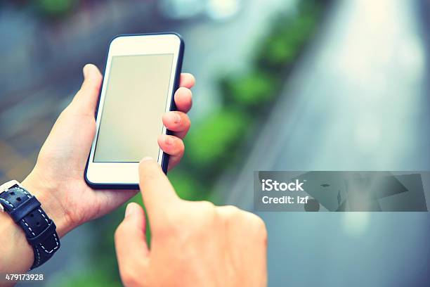 Young Asian Woman Hands Use Smartphone At City Stock Photo - Download Image Now - 2015, Adult, Adults Only