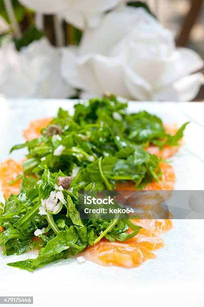 Fresh Salmon Carpaccio Stock Photo - Download Image Now - 2015, Antipasto, Appetizer