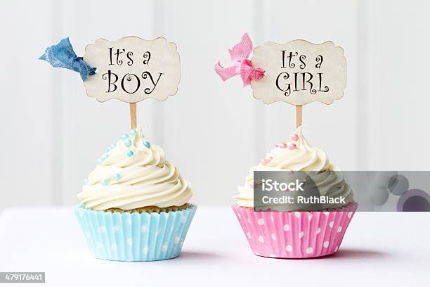 Baby Doccia Cupcakes - Fotografie stock e altre immagini di Baby shower - Baby shower, Dolce, Cupcake