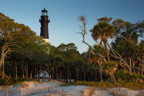 Hunting Island Lighthouse at Dawn stock photo