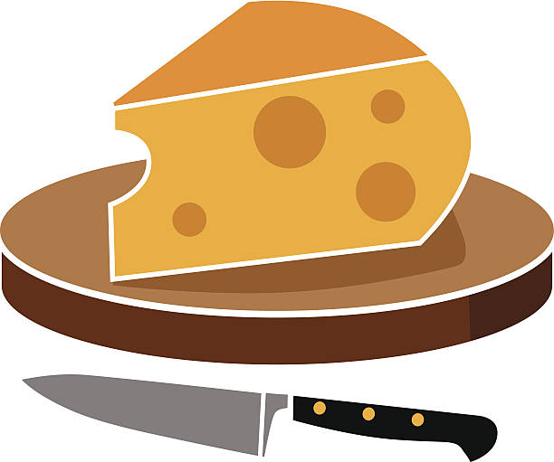 스위스 치즈 및 나이프 - cheese swiss cheese portion vector stock illustrations