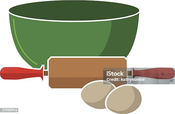 Rührschüssel Nudelholz Und Eier Stock Vektor Art und mehr Bilder von Backen - Backen, Brotsorte, Ei