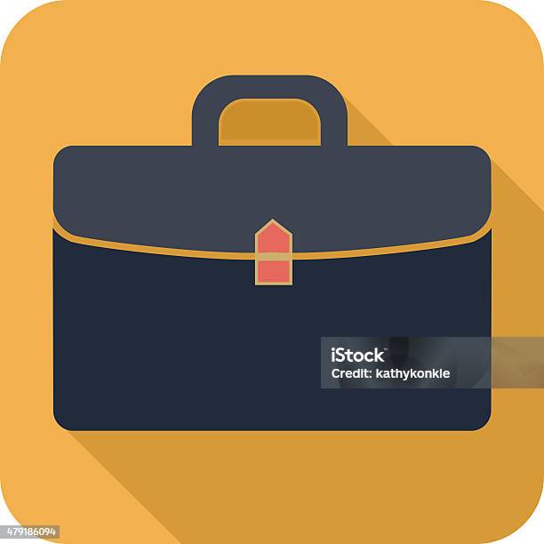 Rounded Corner Square Flat Style Icon Of Briefcase Stock Illustration - Download Image Now - 2015, Briefcase, Business