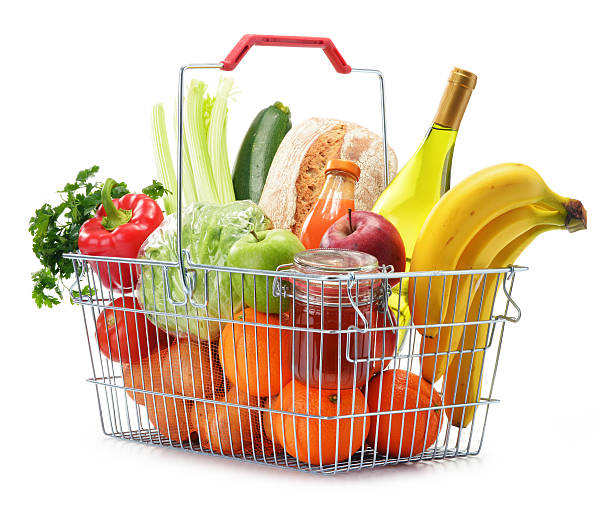 istock Wire shopping basket with groceries isolated on white 479188693