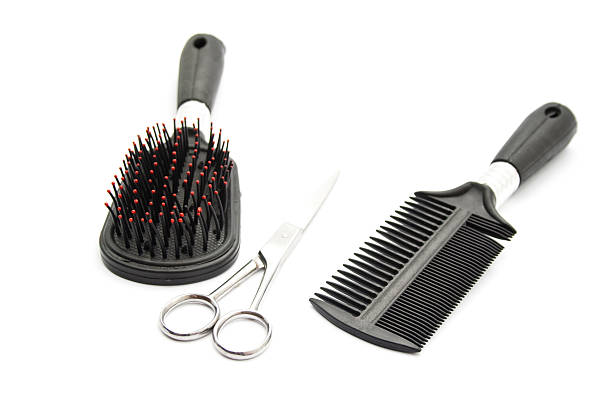 istock Different Hairbrush with Hair Scissors on white background 479193075