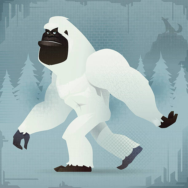 yeti walking vector illustration of bigfoot yeti and gazing… yeti cartoons stock illustrations