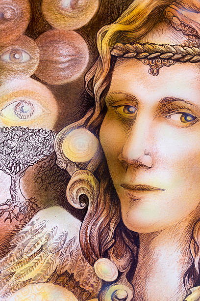 istock Fairy angel portait drawing, face closeup detail 479196584