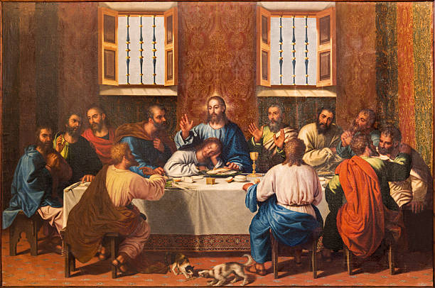 Granada -  The Last Super painting Granada -  The Last Super painting in in refectory of Monasterio de la Cartuja by Fray Juan Sanchez Cotan (156 - 1627). last supper stock illustrations