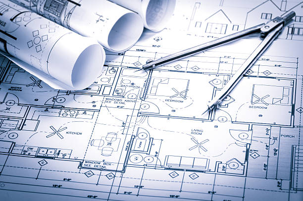 organisation dessins de construction - construction built structure blueprint architect photos et images de collection