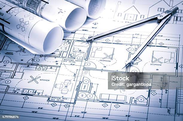 Construction Planning Drawings Stock Photo - Download Image Now - Blueprint, Plan - Document, House