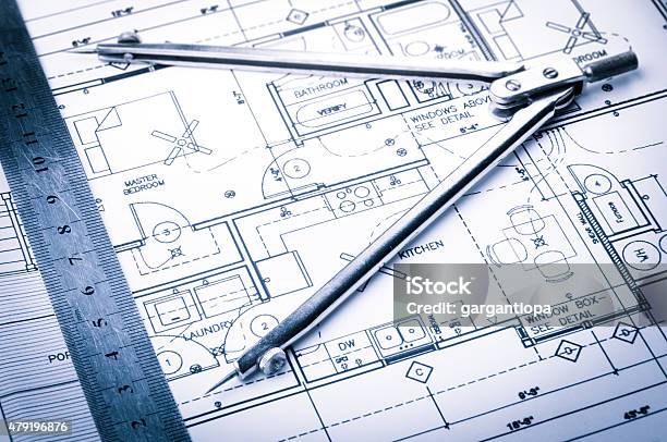 Construction Planning Drawings Stock Photo - Download Image Now - 2015, Abstract, Architect