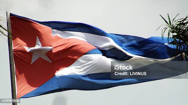 Looking At Cuban National Flag Stock Photo - Download Image Now - 2015, Blue, Clear Sky