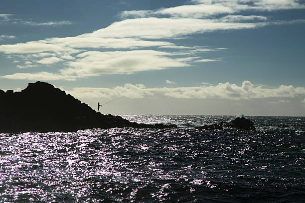 Silhouette of fisherman at the sea