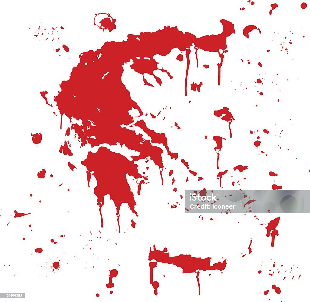 Grecia mapa graffiti splats rojo sobre fondo blanco - arte vectorial de 2015 libre de derechos