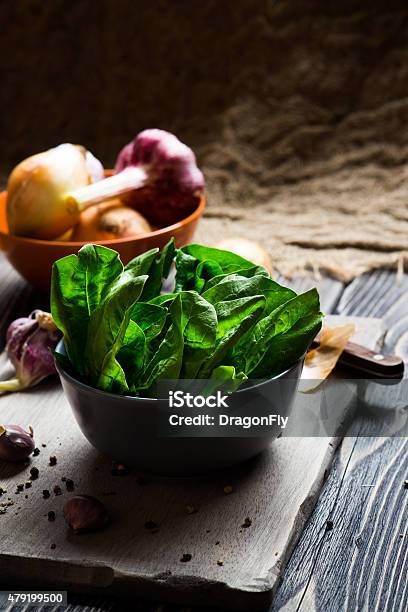 Green Spinach Leaves Stock Photo - Download Image Now - 2015, Bowl, Close-up