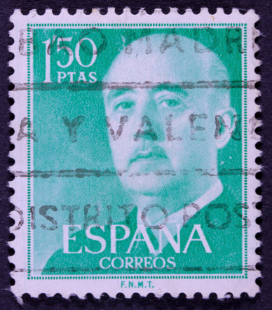 SPAIN - CIRCA 1955: A stamp printed in Spain shows Francisco Franco, circa 1955.