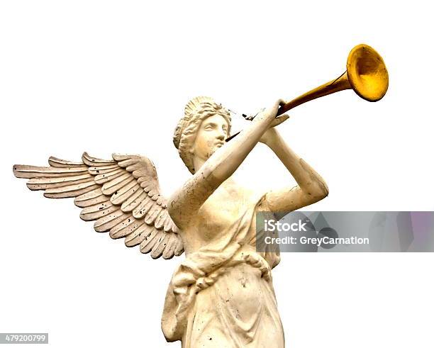 Trumpeting Golden Music Angel Statue Stock Photo - Download Image Now - Statue, Angel, Trumpet