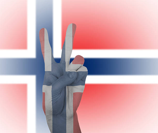 istock Hand peace sign with flag of Norway 479201251