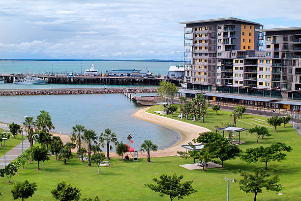Australia, Darwin Australia, apartement buildings at recreation area with lagoon on Waterfront precinct in Darwin darwin nt stock pictures, royalty-free photos & images
