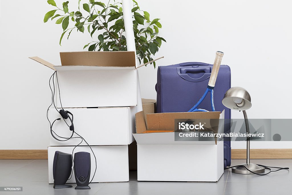 Moving house pile A pile of cardboard boxes ready for moving house Box - Container Stock Photo