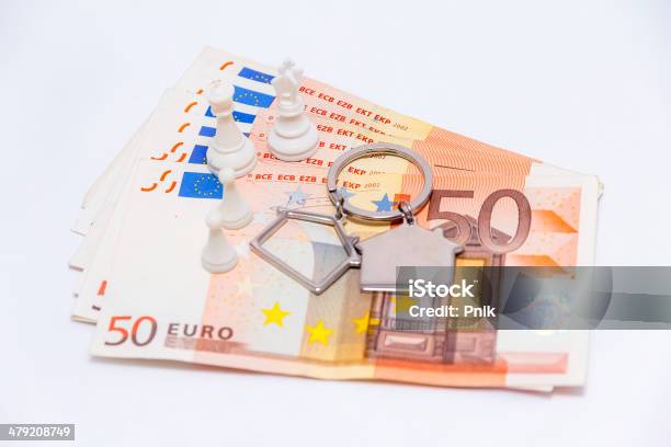 Banknotes Of Fifty Euro With Keychain And Pawns Stock Photo - Download Image Now - Attica - Greece, Backgrounds, Business