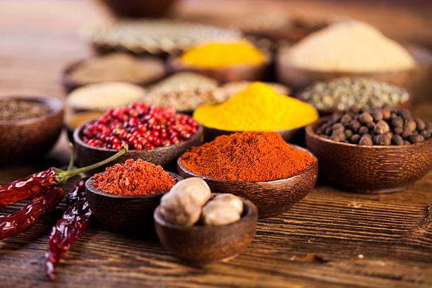 istock Wooden table of colorful spices 479213666