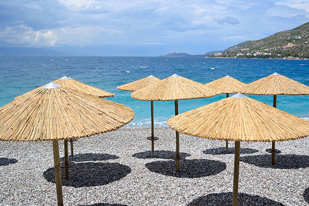istock Sun umbrellas on the beach in Loutraki. 479213730