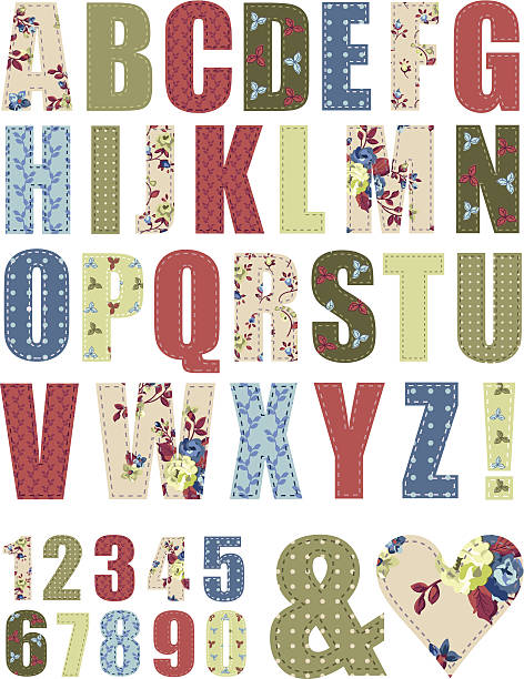 floral vektor-muster alphabet buchstaben set - patchwork quilt stock-grafiken, -clipart, -cartoons und -symbole
