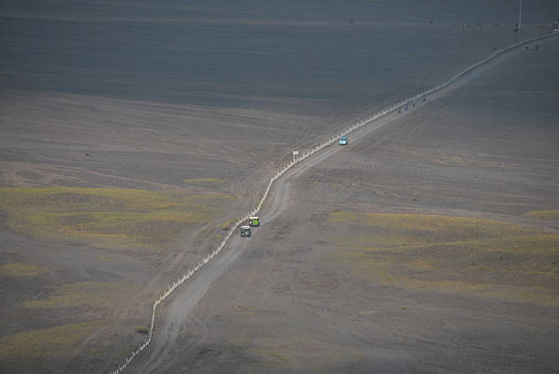 Jeeps driving on remote road in Indonesia east Java