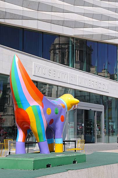 Museum of Liverpool and Superlambanana. Liverpool, United Kingdom - June 11, 2015: The Museum of Liverpool building at Pier Head with a Superlambanana in the foreground, Liverpool, Merseyside, England, UK, Western Europe. superlambanana sculpture in liverpool stock pictures, royalty-free photos & images