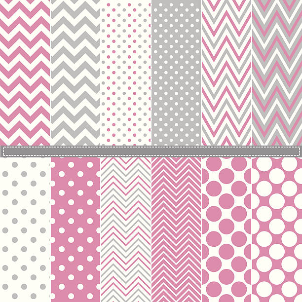 ilustrações, clipart, desenhos animados e ícones de polka dot e chevron sem costura padrão conjunto de ilustração - chevron pattern repetition zigzag